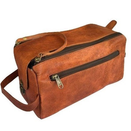 Leather toiletry travel bag