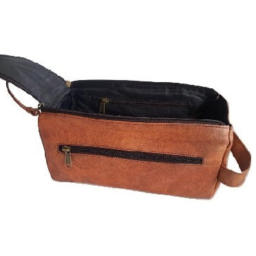 Leather toiletry travel bag
