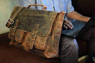 RETRO BUFFALO HUNTER LEATHER LAPTOP MESSENGER BAG
