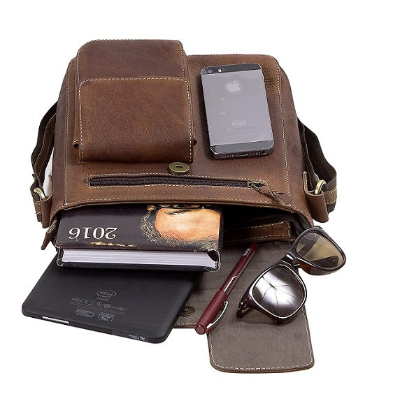 Unisex Vintage Leather Messenger Slings Bag Brown
