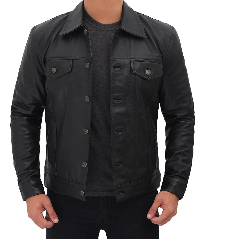 Vintage Lambskin Leather Jacket - Black