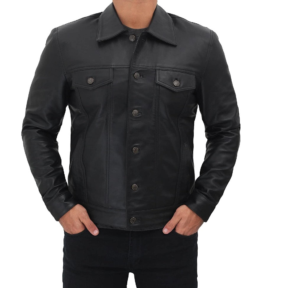 Vintage Lambskin Leather Jacket - Black