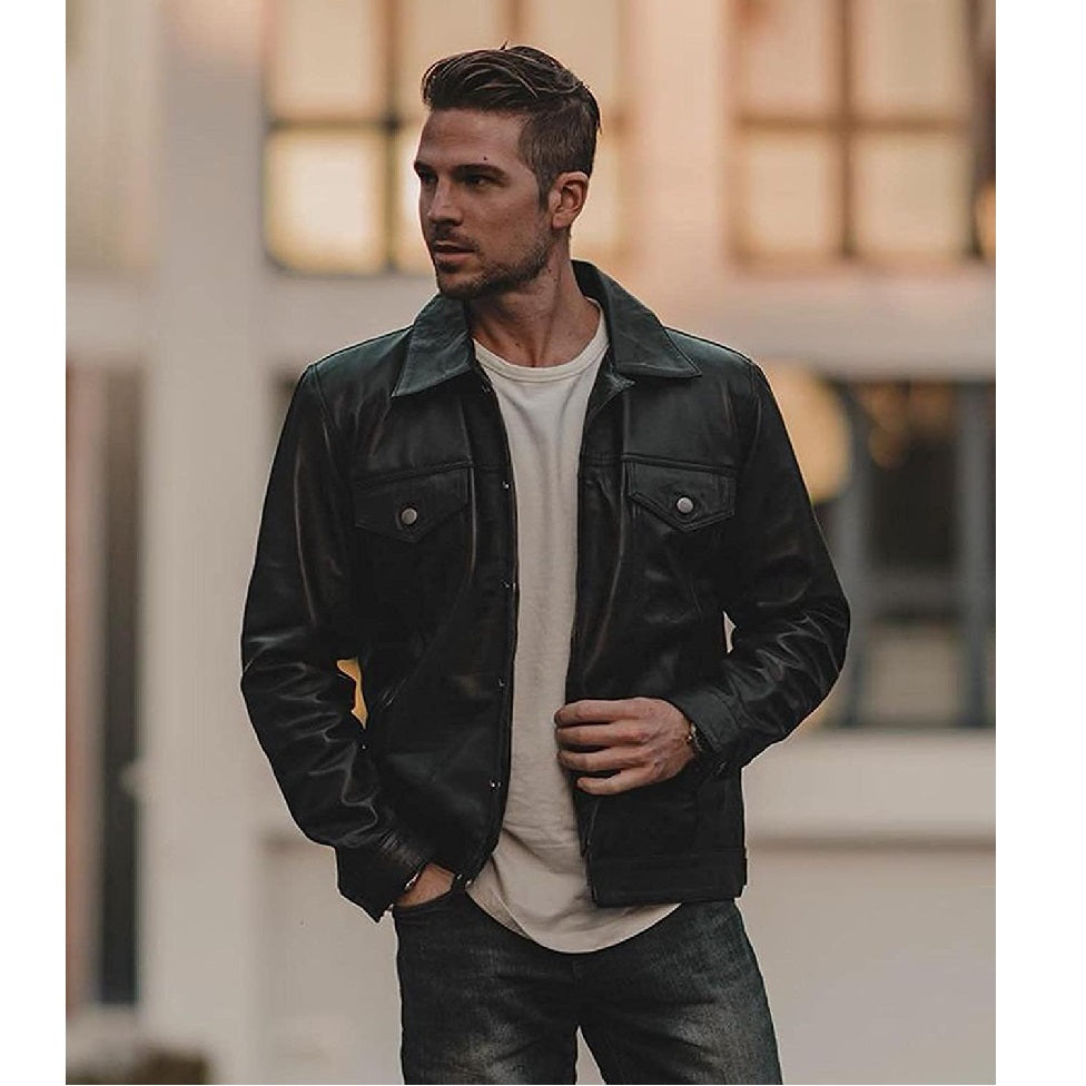 Vintage Lambskin Leather Jacket - Black