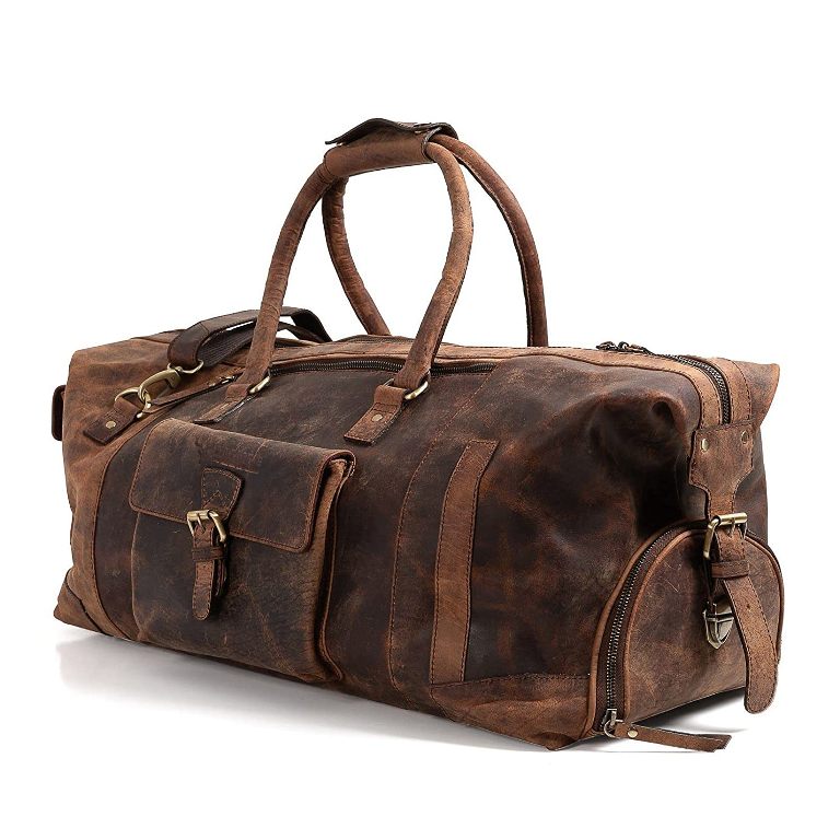 Vintage Leather Classic Elegant Weekender Duffle Bag