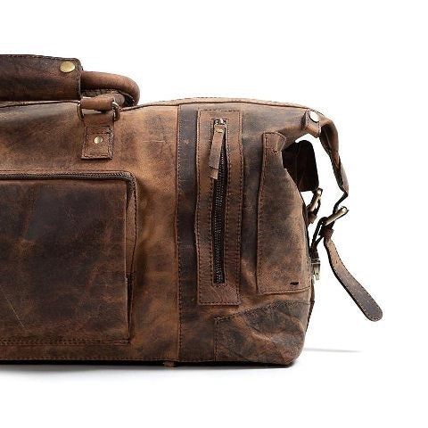 Vintage Leather Classic Elegant Weekender Duffle Bag