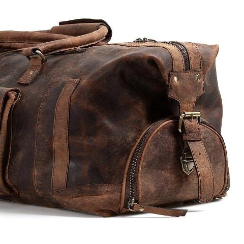 Vintage Leather Classic Elegant Weekender Duffle Bag