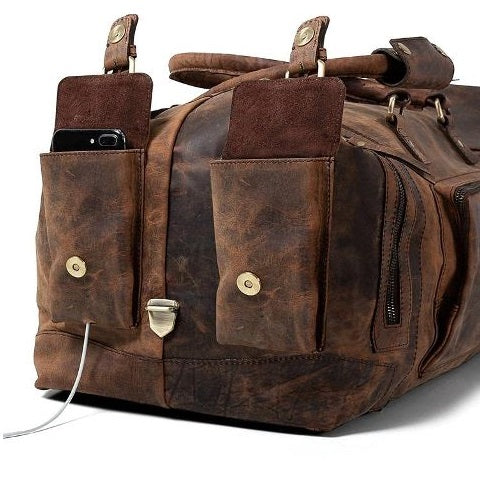 Vintage Leather Classic Elegant Weekender Duffle Bag