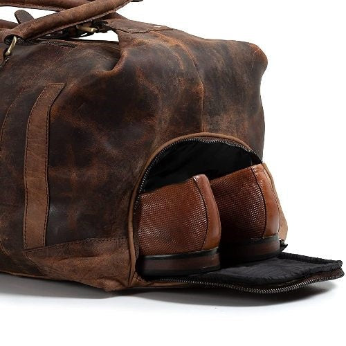 Vintage Leather Classic Elegant Weekender Duffle Bag