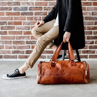 Vintage Leather Duffle Weekend Bag 