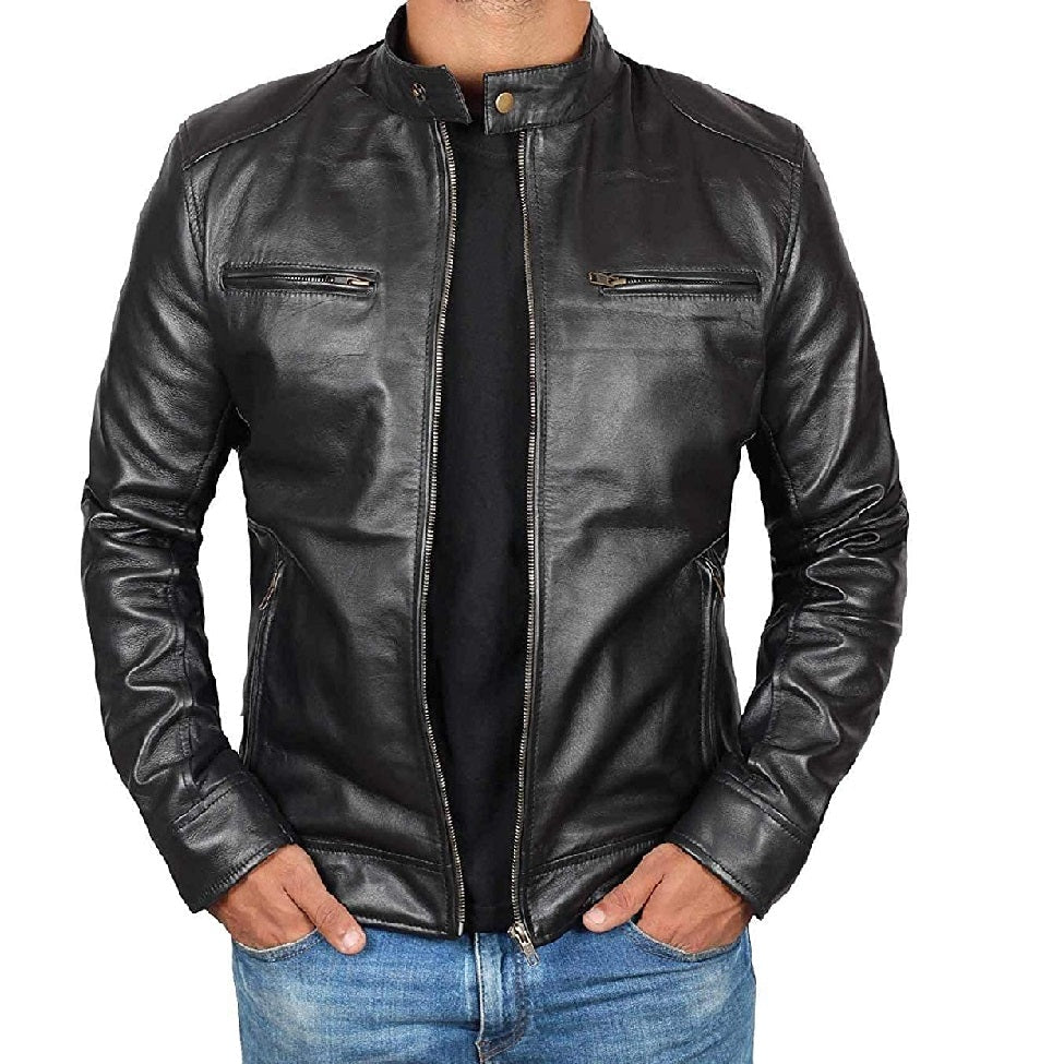 Vintage Leather Jacket For Men's - Black