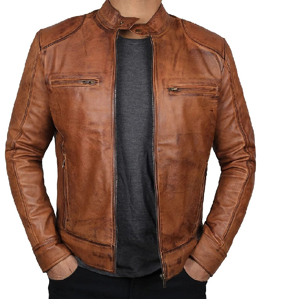 Vintage Leather Jacket For Men's- Brown