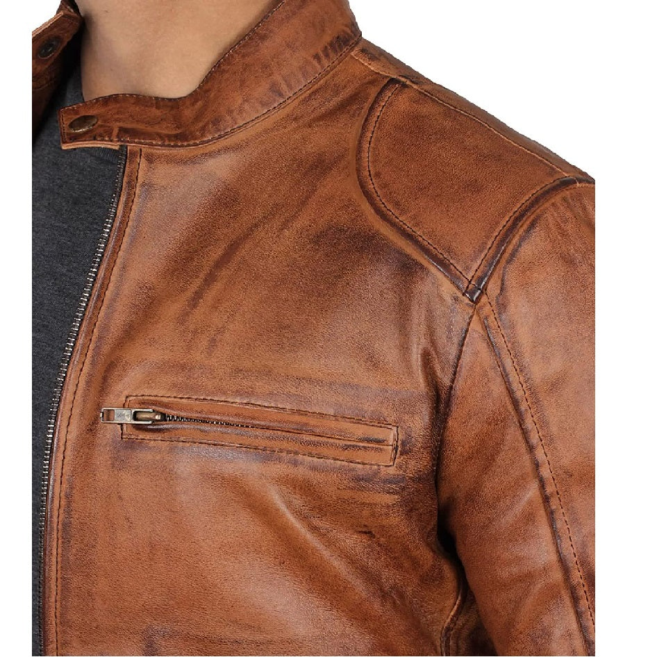 Vintage Leather Jacket For Men's- Brown