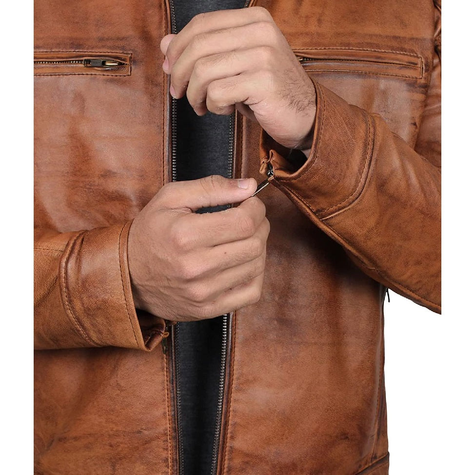 Vintage Leather Jacket For Men's- Brown