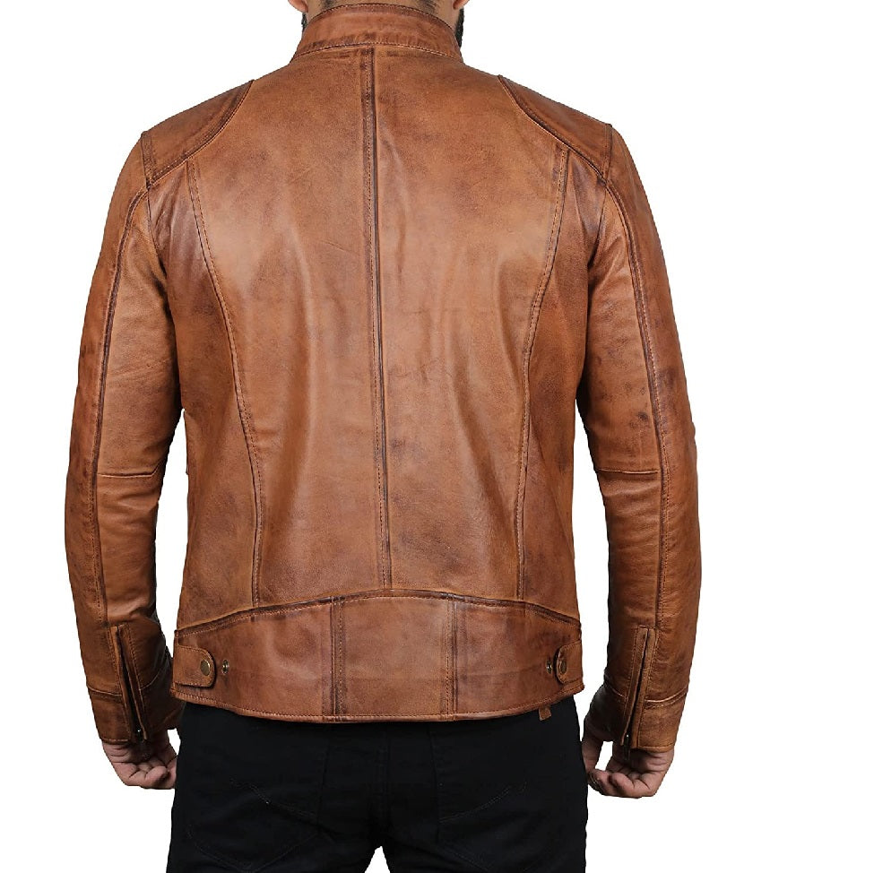 Vintage Leather Jacket For Men's- Brown