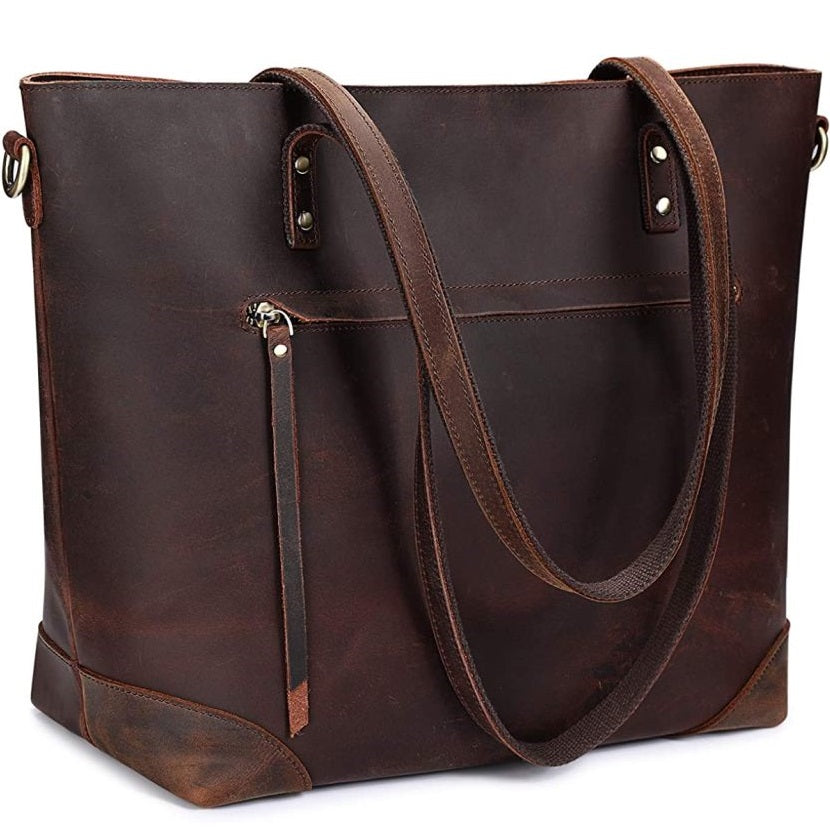 Vintage Leather Laptop Shoulder Tote Bag