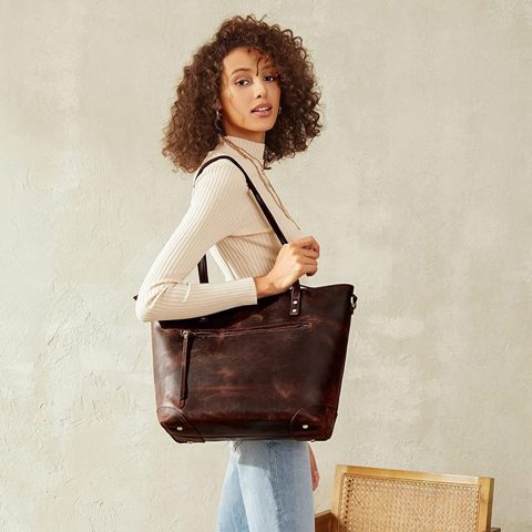 Vintage Leather Laptop Shoulder Tote Bag