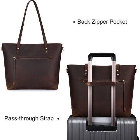 Vintage Leather Laptop Shoulder Tote Bag
