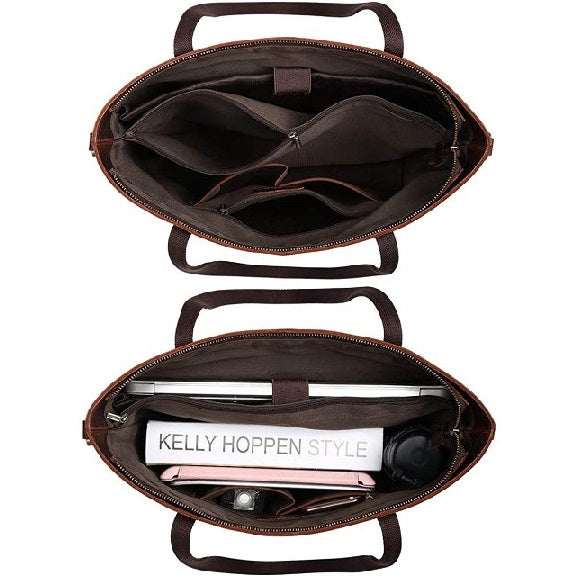 Vintage Leather Laptop Shoulder Tote Bag