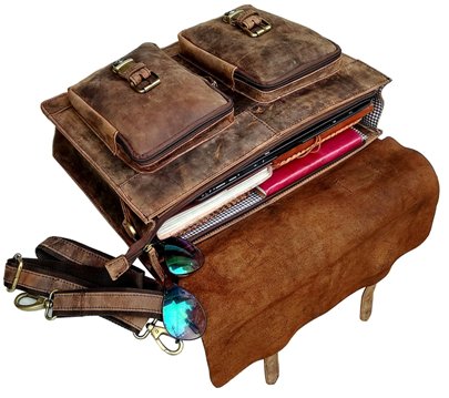 Vintage Retro Buffalo Leather Briefcase Messenger Bag