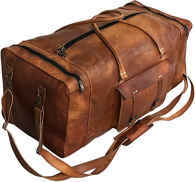 Brown Leather Duffle Travel Bag for Men
