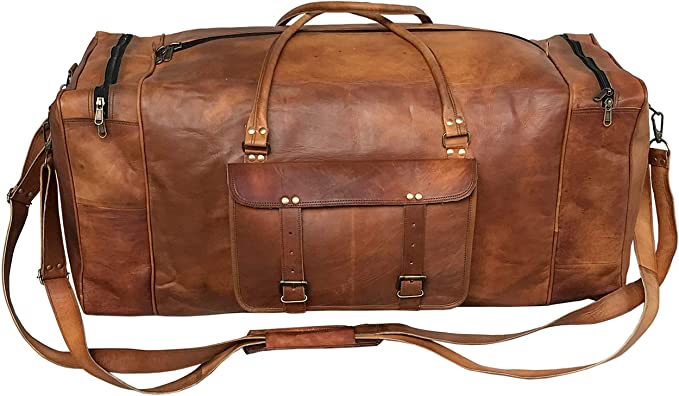 Brown Leather Duffle Travel Bag for Men
